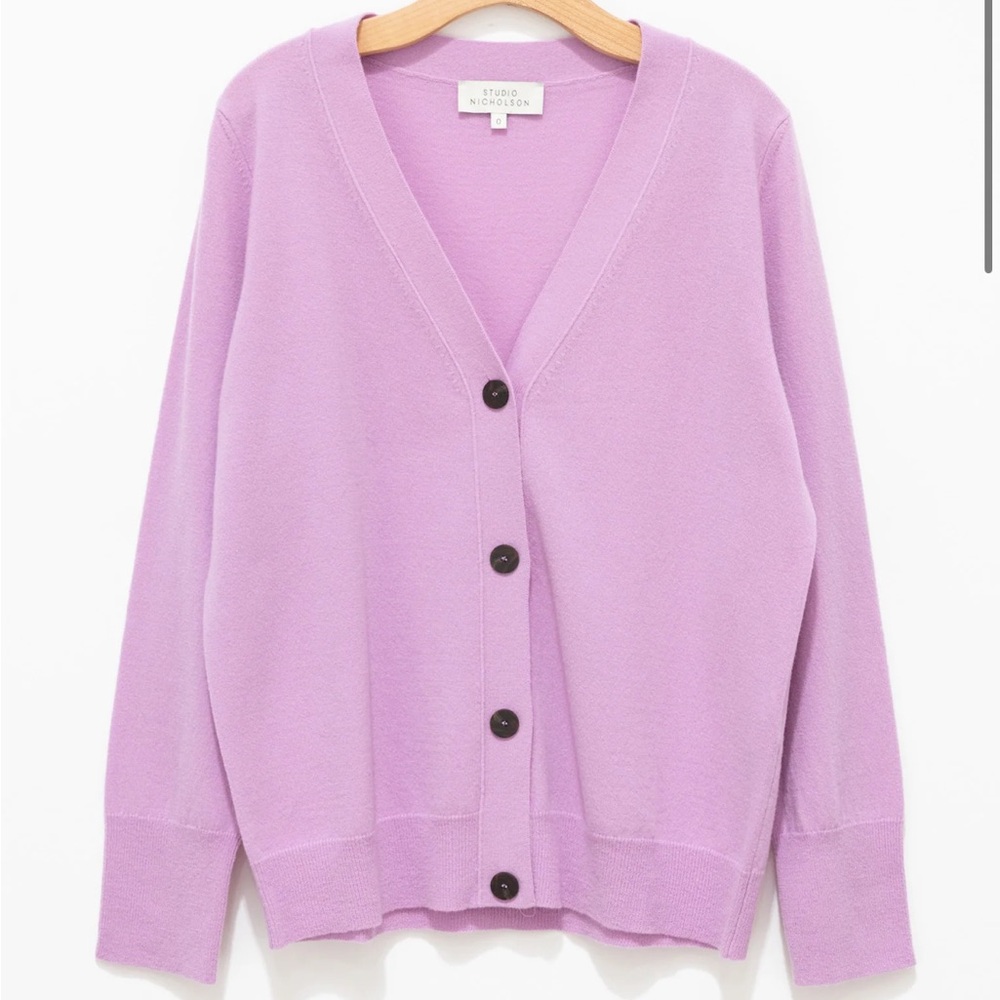 Studio Nicholson Rall Lambswool Cardigan - Deep Orchid Size 1 (Small/6)